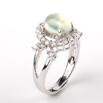 【寶石方塊】天然葡萄石戒指-925銀飾-優雅清淡-活圍設計