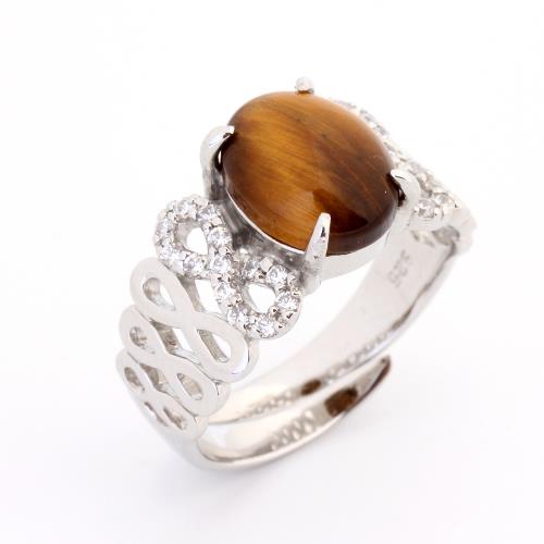 【寶石方塊】天然黃金虎眼石戒指-925銀飾-蝶舞仙境-活圍設計