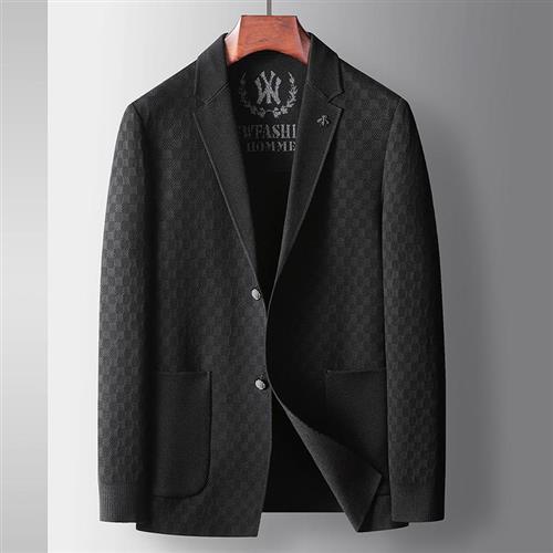 【巴黎精品】西裝外套休閒西服-格子針織純色秋冬男外套p1ac12