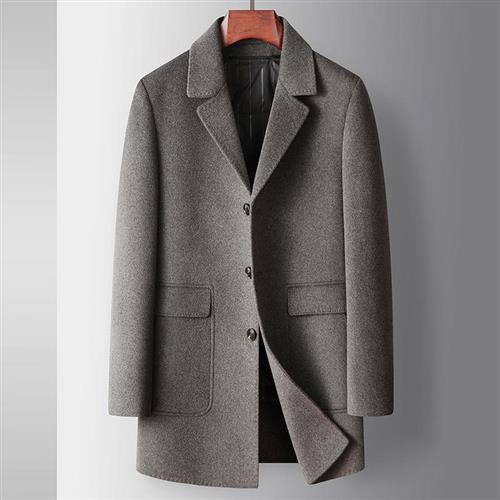 【巴黎精品】毛呢外套中長版大衣-羊毛雙面呢鵝絨內膽男外套p1ac20