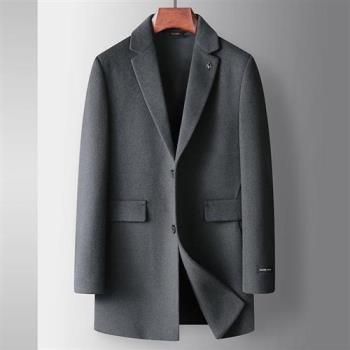【巴黎精品】毛呢外套中長版大衣-秋冬羊毛手工雙面呢男外套2色p1ac35