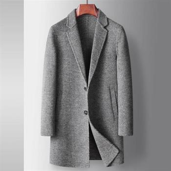 【巴黎精品】毛呢外套中長版大衣-禦寒羊毛商務簡約男外套2色p1ac10