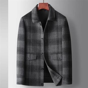 【巴黎精品】毛呢外套短版大衣-拼色格子羊毛保暖男外套2色p1ac32