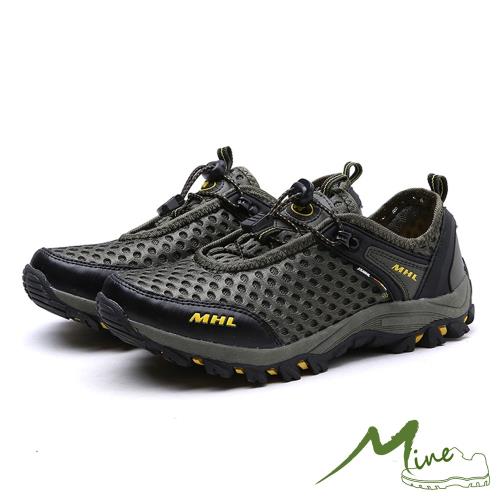 【MINE】休閒鞋 登山休閒鞋/透氣網面束帶機能戶外登山休閒鞋 -男鞋 綠