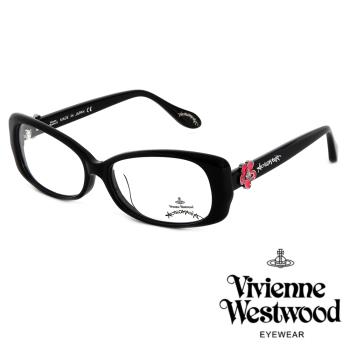 【Vivienne Westwood】ANGLO MANIA系列－英倫黑框浪漫小花光學眼鏡(AN257-01－粉)