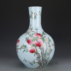 清雍正瓷器粉彩九桃天球瓶仿古瓷器花瓶|花瓶/器皿|ETMall東森購物網