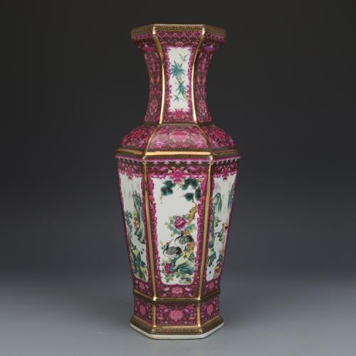 清乾隆御製琺瑯彩六方瓶古董古玩收藏仿古瓷器花瓶