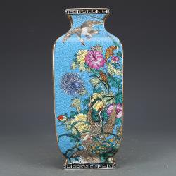 清乾隆琺瑯彩藍地花鳥四方瓶花瓶|花瓶/器皿|ETMall東森購物網