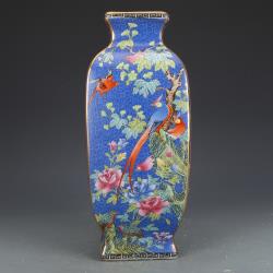 清乾隆琺瑯彩藍地花鳥四方瓶花瓶|花瓶/器皿|ETMall東森購物網