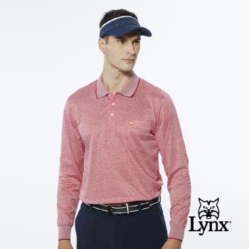 【Lynx Golf】男款歐洲進口布料純棉絲光造型圖騰花色胸袋款長袖POLO衫-紅色