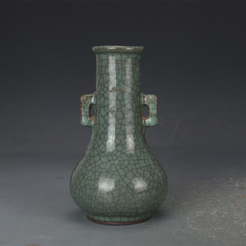仿古瓷器官窯灰青釉雙耳瓶花瓶