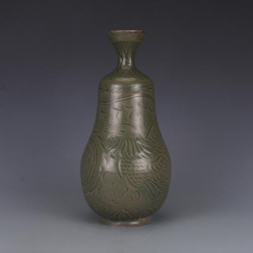 仿古瓷器花瓶宋耀州窯青釉刻鳳盤口瓶花瓶|花瓶/器皿|ETMall東森購物網