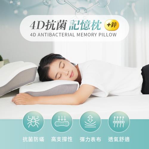 【H&D 東稻家居】買一送一 高支撐抗菌防蟎氧化鋅4D蝶型記憶枕頭
