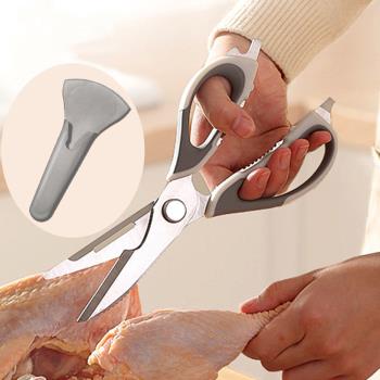 PUSH!廚房用品不銹鋼廚房剪刀多功能剪肉菜殺魚食物強力雞骨剪帶磁吸套D219-1