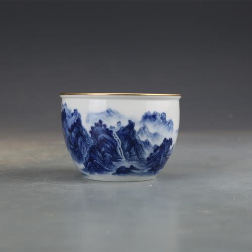 仿古瓷器清乾隆瓷器青花千里江山紋杯135ml