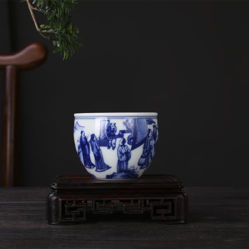 仿古瓷器茶具仿康熙青花十八學士茶杯150ml