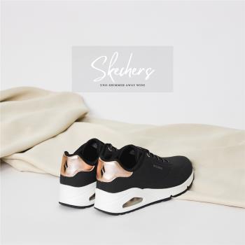 Skechers 休閒鞋 Uno-Shimmer Away 女鞋 黑 金 氣墊 支撐 皮面 經典款 記憶型鞋墊 155196BLK