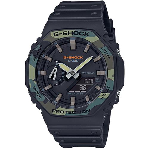 CASIO G-SHOCK 軍事風格八角農家橡樹雙顯腕錶/迷彩/GA-2100SU-1A
