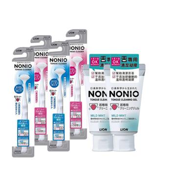 日本獅王NONIO終結口氣舌苔清潔棒4入+舌苔清潔凝膠45gx2入(顏色隨機出貨)
