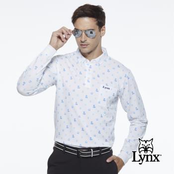 【Lynx Golf】男款吸汗速乾網眼材質L字樣高爾夫印花胸袋款長袖POLO衫-白色