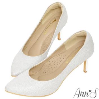 Ann’S輕甜姿色-細閃亮片電鍍細跟尖頭婚鞋-7.5cm-銀(版型偏小)