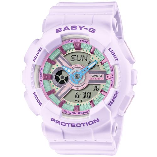 CASIO BABY-G 粉彩撞色雙顯腕錶-紫 BA-110XPM-6A