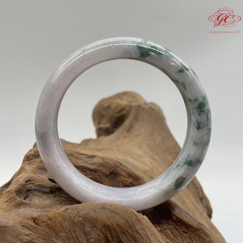 【肌容雪】天然緬甸A貨翡翠白底飄花特色鐲 編號316 (鐲寬57.9mm #18.5號)
