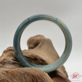 【肌容雪】天然緬甸A貨冰藍半山半水翡翠特色手鐲 編號309 (鐲寬 57.2mm #18.5 號)