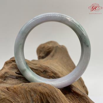 【肌容雪】天然緬甸A貨紫底飄綠花翡翠手鐲 編號150(鐲寬57.6mm#18.5號)