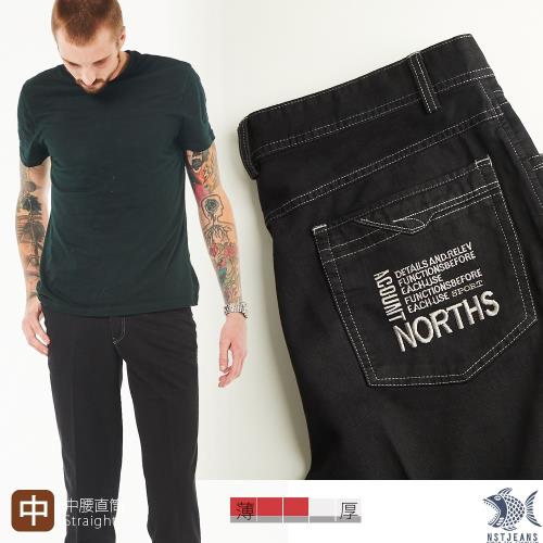 NST Jeans 撞色車線 白車線休閒黑褲 遠紅外線奈米纖維-中腰直筒 台灣製 390(5871)