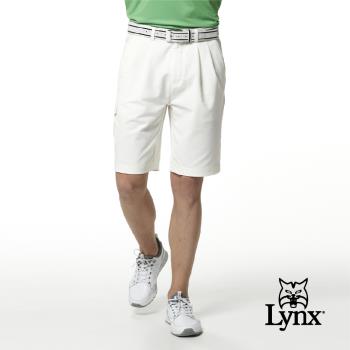 【Lynx Golf】男款彈性舒適基本款後袋蓋設計雙折休閒短褲(三色)
