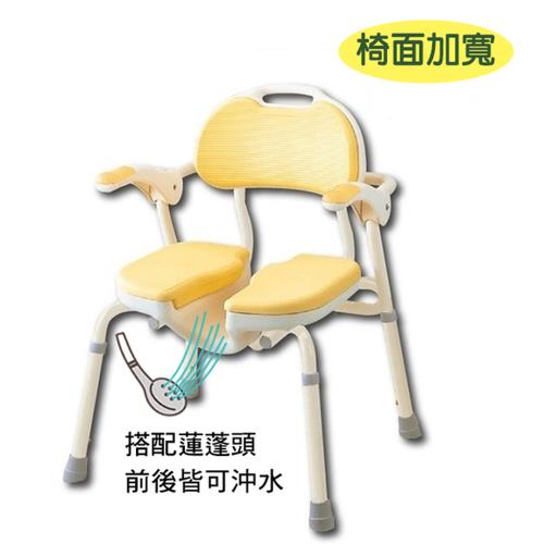 日本安壽 U型洗澡洗臀二用椅 洗澡椅 (黃色 寬版 不可折疊收納)
