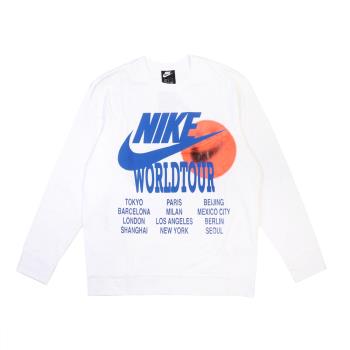 Nike 【NIKE 耐吉】T恤 NSW Long-Sleeve Top 男款 運動休閒 大學T 印花 世界 笑臉 棉質 白 藍 DA0630-100