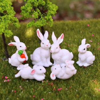可愛兔子家族小白兔寶寶玩偶微景觀多肉花盆盆栽水族裝飾品小擺件