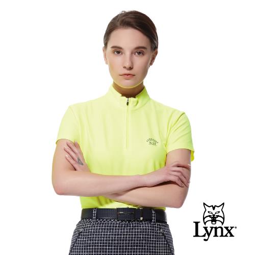 【Lynx Golf】女款吸濕排汗Lynx Golf印花短袖立領POLO衫螢光黃色POLO衫ETMall東森購物網
