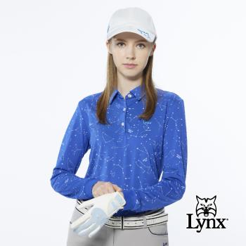 【Lynx Golf】女款吸溼排汗夜空星座設計感印花長袖POLO衫高爾夫球衫-藍色