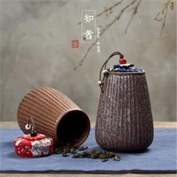 粗陶鐵鏽釉茶葉罐擺飾(鐵鏽款)