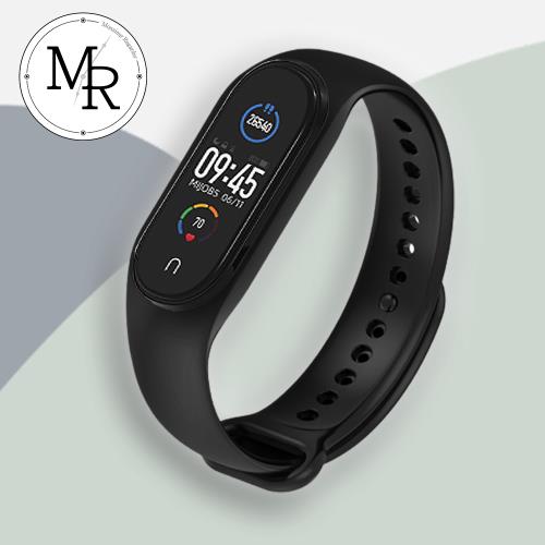 MR 小米手環5/6/7通用單色矽膠運動替換錶帶(經典黑) 