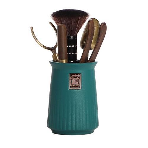 【PUSH!】品茗喝茶具六君子收納罐收納桶筆筒茶筒茶道泡茶工具單筒1入T19-1綠色