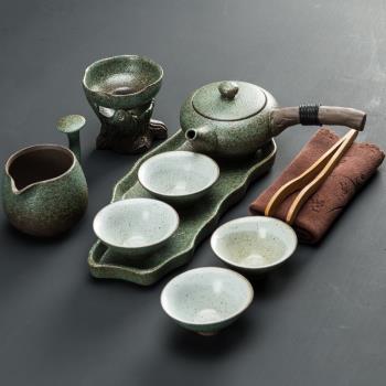 日式功夫茶具套裝家用陶瓷快客茶杯茶壺粗陶簡約便攜旅行一壺二杯