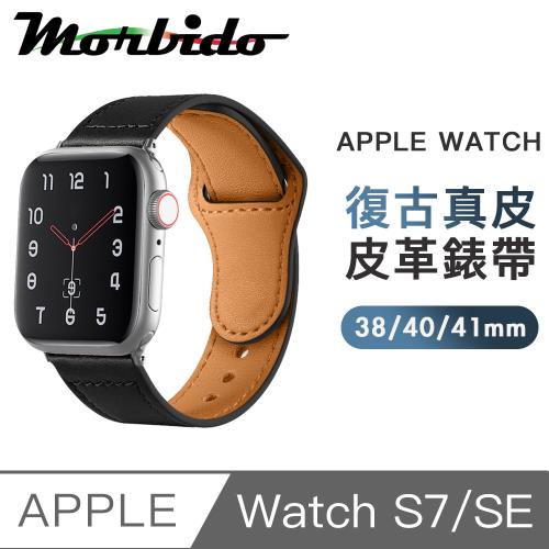 蒙彼多 Apple Watch S7/SE 38/40/41mm復古真皮革錶帶 黑色