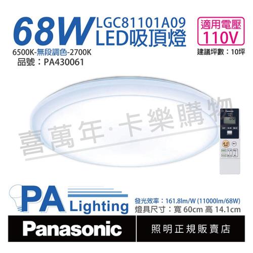 【Panasonic國際牌】 LGC81101A09 LED 68W 110V 厚層無框 調光 調色 遙控 吸頂燈 日本製 PA430061