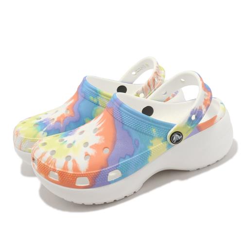 Crocs 洞洞鞋 Classic Platform TieDye Clog W 白 彩色 紮染 超厚底 女鞋 2071514KT