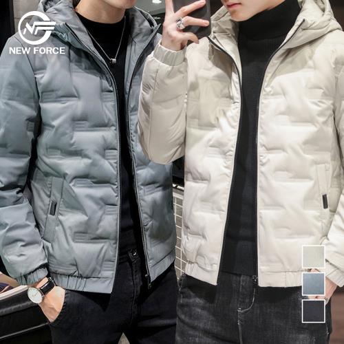 NEW FORCE 任選-壓紋素色保暖休閒連帽外套-3色可選