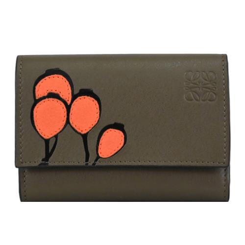 LOEWE Herbarium 品牌壓印LOGO植物圖樣三折短夾.軍綠