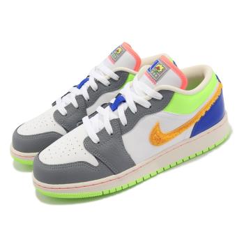 Nike 休閒鞋 Air Jordan 1 Low GS 大童鞋 女鞋 灰 橘 AJ1 Hoops 彩色拼接 FB1835-181