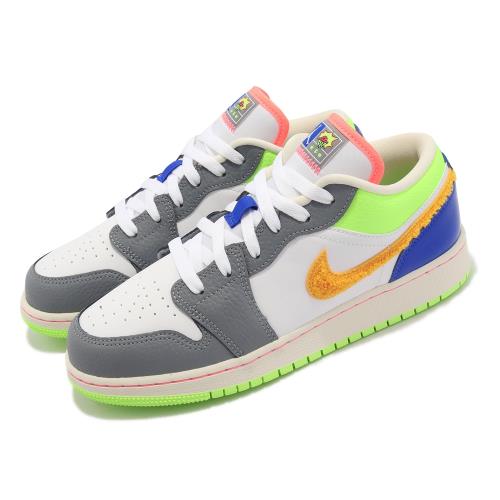 Nike 休閒鞋Air Jordan 1 Low GS 大童鞋女鞋灰橘AJ1 Hoops 彩色拼接