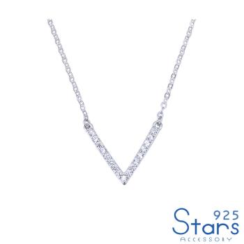 【925 STARS】純銀925微鑲美鑽V字造型項鍊 造型項鍊 美鑽項鍊