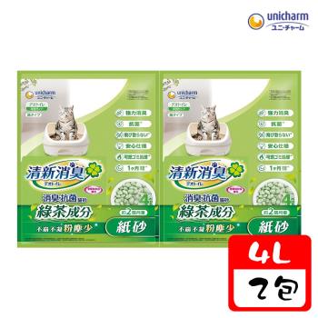 Unicharm Pet嬌聯 清新消臭 消臭抗菌-綠茶紙砂4L X 2包