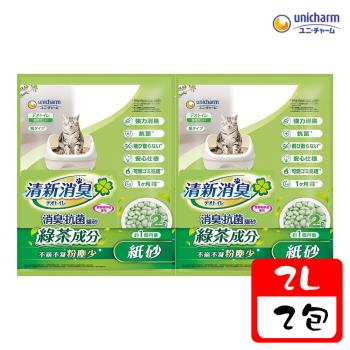 Unicharm Pet嬌聯 清新消臭 消臭抗菌-綠茶紙砂2L X 2包